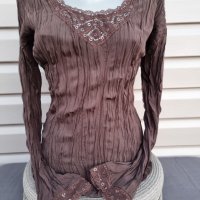 Дамска тънка кафявя блуза с дълъг ръкав - модел 38, снимка 3 - Блузи с дълъг ръкав и пуловери - 39225375