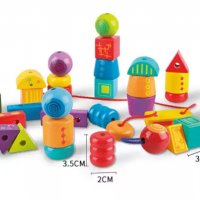 Hape  Дървена игра за малко дете конструктор кубчета с наниз , снимка 9 - Образователни игри - 36583632