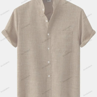 Пролетно-лятна ежедневна мъжка риза от памучен плат с къс ръкав, 6цвята , снимка 2 - Ризи - 44901083
