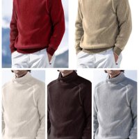 Ежедневен мъжки моден трикотажен пуловер с висока яка и дълги ръкави, 5цвята - 023, снимка 1 - Пуловери - 43120852