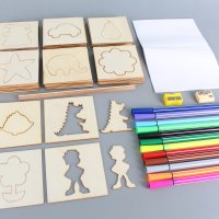 Рисувателен комплект с дървени шаблони, снимка 2 - Образователни игри - 43255006