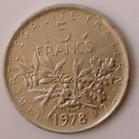 Франция 5 франка 1978  с1, снимка 1 - Нумизматика и бонистика - 35181838