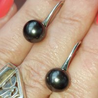 Сребърни обеци с естествени черни перли проба s925, снимка 1 - Обеци - 32693453