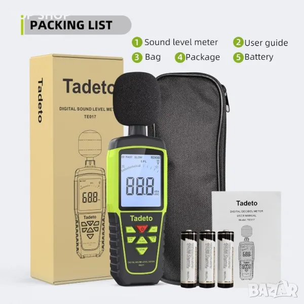 Измервател на децибели, цифров измервател на нивото на звука Tadeto, преносим,30 dB до 130 dB, снимка 1