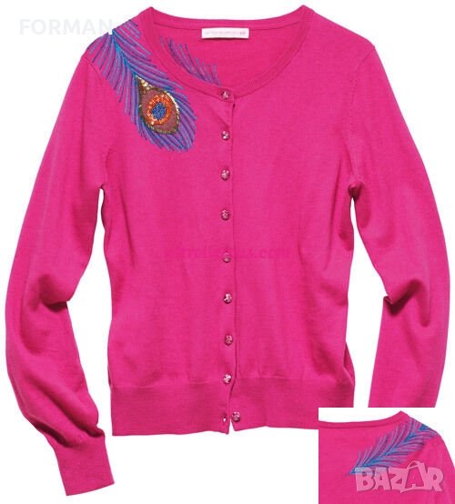 РАЗКОШНА къса жилетка в цвят циклама с бродерия от разноцветни синци, снимка 1