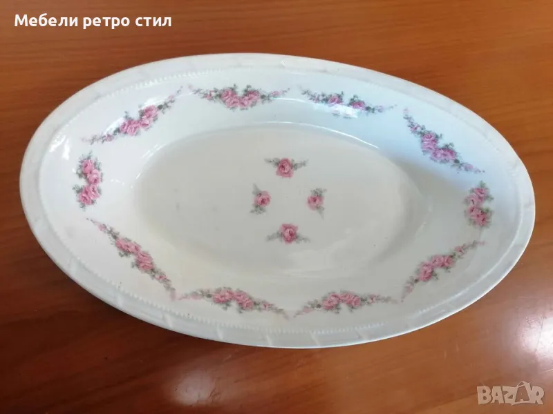 Винтидж елепсовидна салатиера / плато от порцелан с флорален дизайн. , снимка 1