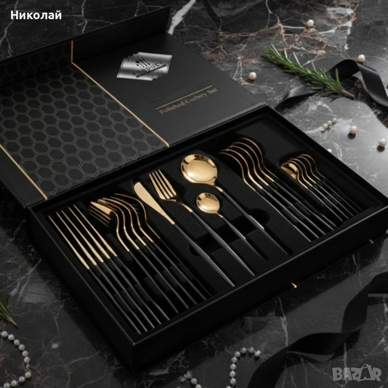 Комплект прибори за хранене от 24 части с луксозен дизайн и магнитна кутия, снимка 1