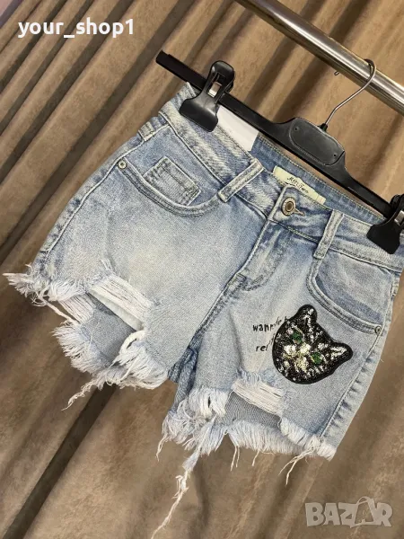 Дамски къси дънкови панталони коте пайети , снимка 1