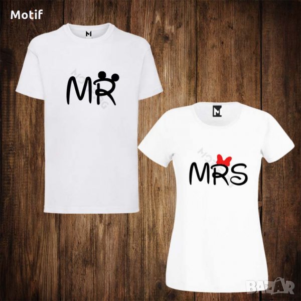 Тениски за двойки с щампи - дамска тениска + мъжка тениска  MR. MICKEY MRS. MINNIE, снимка 1