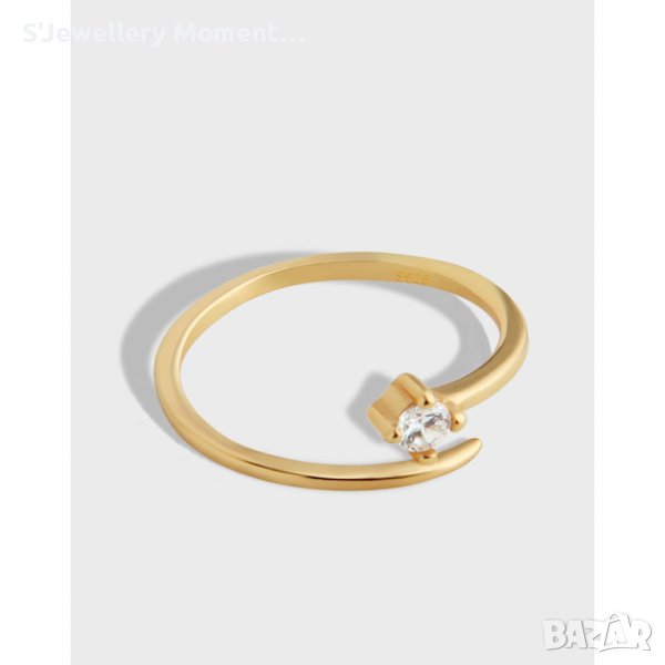 Нежен сребърен пръстен с 14к златно покритие, цирконий, снимка 1