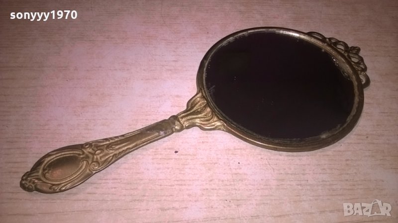 ретро огледало с дръжка-мед/месинг-внос франция-24х11см, снимка 1