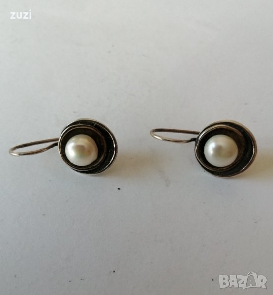 Сребърни обеци с бяла перла. Сребро проба 925. , снимка 1