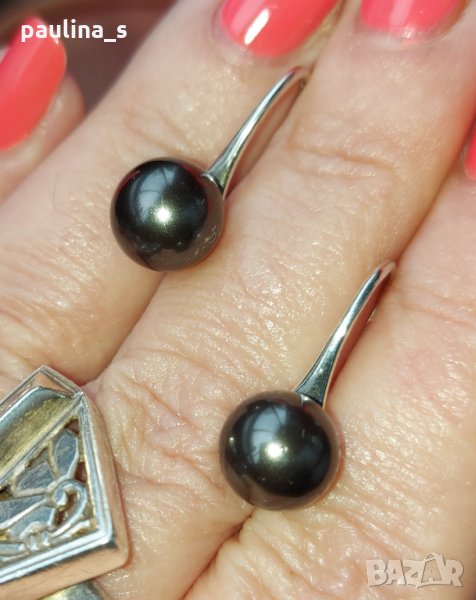 Сребърни обеци с естествени черни перли проба s925, снимка 1