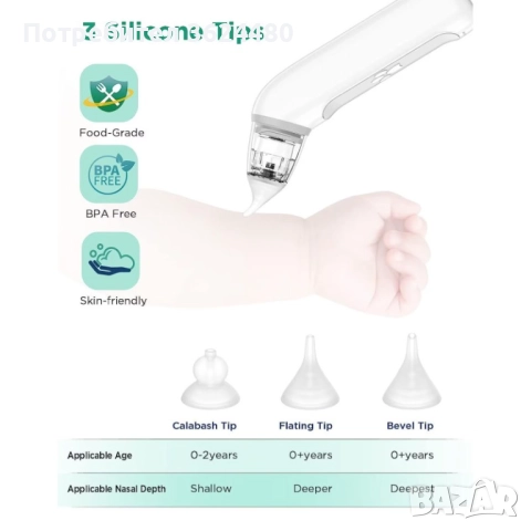 Електрически Назален Аспиратор 3 в 1 с Пинсета и Кутийка за Накрайници 4691, снимка 6 - Други - 52632955