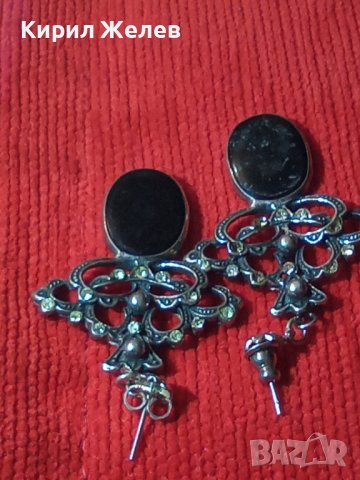 СТАРИ СКЪПОЦЕННИ СРЕБЪРНИ АртДЕКО ОБЕЦИ ОКСИДИРАНО СРЕБРО 925 с ЧЕРЕН ШЛИФОВАН ОНИКС и ЦИРКОНИ 25645, снимка 17 - Обеци - 35783930
