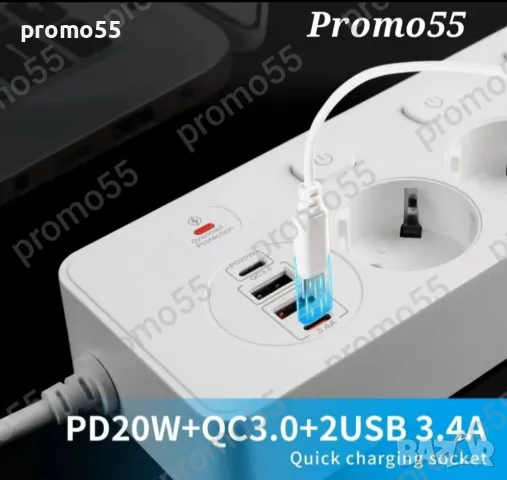 ПРОМО! Универсален Разклонител USB 2бр,Type-c 2бр, EU-4бр с Ключ 3250W, снимка 7 - Други - 47431636