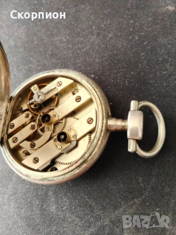 Швейцарски СРЕБЪРЕН джобен часовник 1900г. с ключе - 10 РУБИНА ПРОМОЦИЯ, снимка 6 - Джобни - 48835206