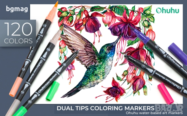 Ohuhu Maui Series маркери с два писеца тип четка и тънък писец, Ohuhu 120 цвята, снимка 11 - Ученически пособия, канцеларски материали - 52186622