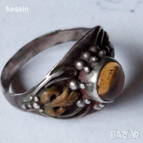 Уникален сребърен пръстен с кабошон., снимка 3 - Пръстени - 52970082