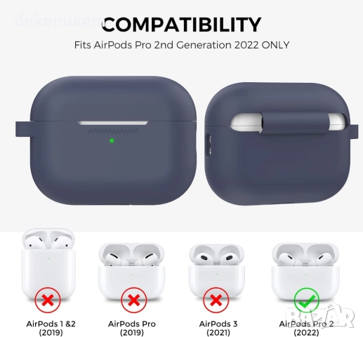 Силиконов калъф за AirPods Pro 2 с LED индикатор и карабинер, снимка 2 - Bluetooth слушалки - 51818341