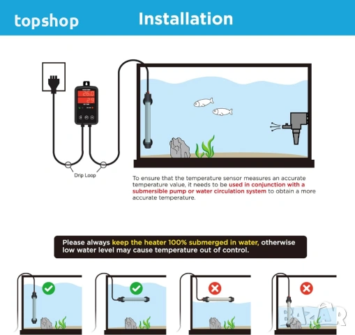 НОВ титаниев нагревател за аквариум Weipro 500W с цифров контролер / от 250 до 350 литра  , снимка 5 - Оборудване за аквариуми - 53147145