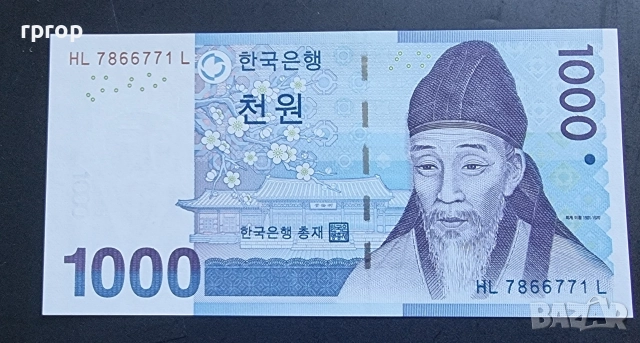 Южна Корея.
1000 вона.
2007 година.
UNC.
