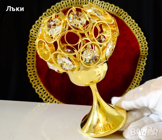 Позлатен бронзов свещник Weinfurtner Gold Crystal. , снимка 8 - Антикварни и старинни предмети - 52900301