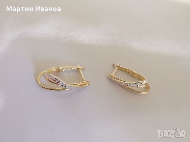 Златни обеци бяло и жълто злато , снимка 5 - Обеци - 33026738