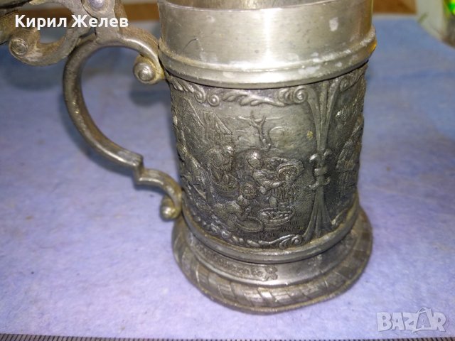 Стара РЯДКА БОГАТО ОРНАМЕНТИРАНА НЕМСКА КОЛЕКЦИОНЕРСКА ЦИНКОВА МИНИ ХАЛБА За БИРА с МАРКИРОВКА 42671, снимка 2 - Колекции - 43949414
