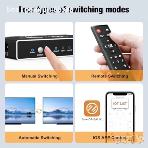 Нов превключвател HDMI Суич 5 в 1 8K 60Hz с iOS приложение и ARC, снимка 5 - Друга електроника - 47652626