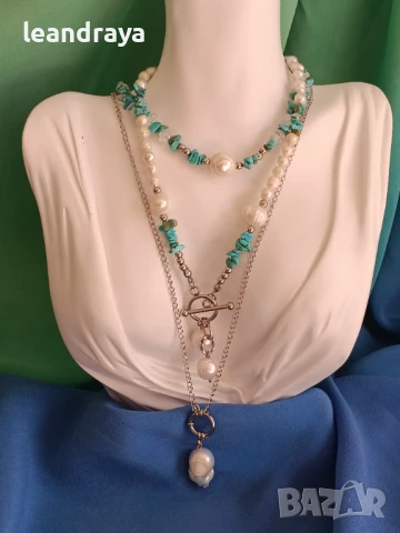 3 колиета перли и стомана, снимка 3 - Колиета, медальони, синджири - 50744224