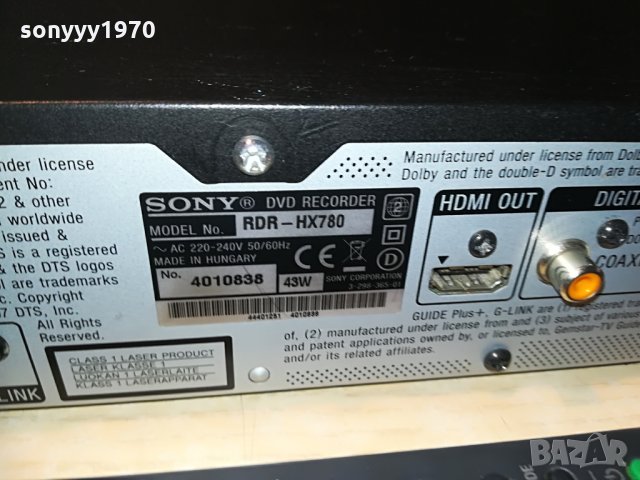 sony rdr-hx780 dvd recorder-hdd/dvd/usb/hdmi-160gb+remote, снимка 16 - Плейъри, домашно кино, прожектори - 29059365