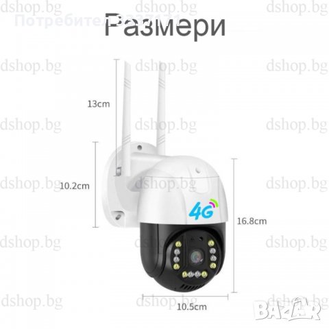 Куполна камера за наблюдение, 4G Връзка, 1080p, 3MPX - 12LED , снимка 4 - HD камери - 36943953