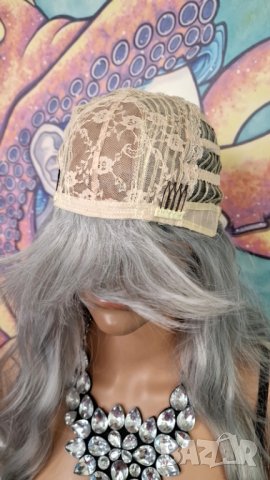 👑 💗Ново ! Красива Чуплива Дълга Перука в Платинено Сив Цвят с Бретон💋 КОД : 9110💗 👑 💋 , снимка 8 - Аксесоари за коса - 43525265