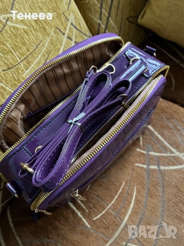 Лилава лачена дамска чанта , снимка 6 - Чанти - 53402288