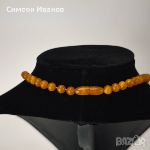 Стар гердан колие бакелит фатуран кехлибарен цвят  #6178, снимка 5 - Антикварни и старинни предмети - 51531504