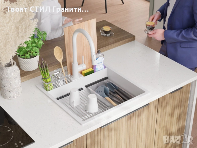 бяла кухненска мивка за вграждане Берген 60 Double Pocket 560x540 мм, снимка 3 - Мивки - 51719377