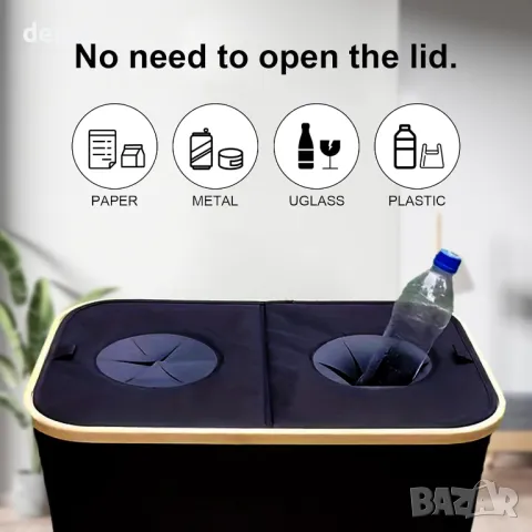 lulalula Кофа за рециклиране за кухня 140 л с капак и 2 подвижни вътрешни торби, черна, снимка 6 - Други стоки за дома - 50255628