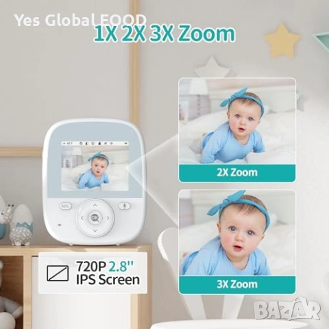 Бебефон 2.8" с камера, звук и нощно виждане, снимка 2 - IP камери - 53443445