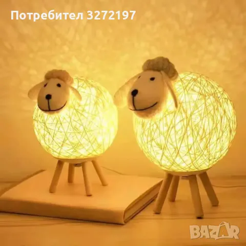 Ръчно тъкана LED овча нощна лампа-лунна лампа за спане, спалня и декорация, снимка 12 - Настолни лампи - 47983507