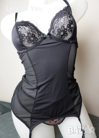 Petite Fleur 75В/C луксозен черен корсет с пришити/вградени жартиери, снимка 6 - Бельо - 43291706