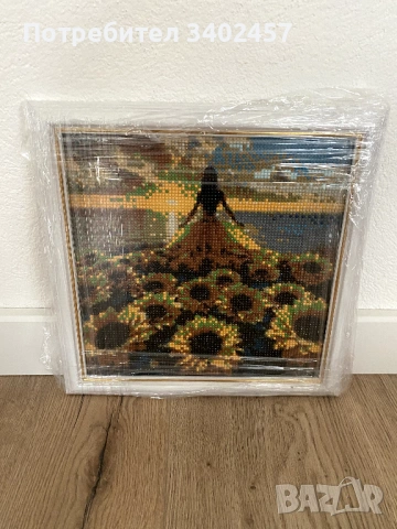 Гоблен с мъниста, 29 х 29 см, в рамка, слънчогледи