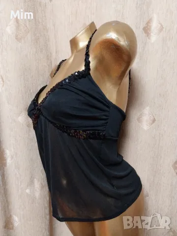 S/ M Черен топ от еластичен прозрачен тюл и пайети , снимка 4 - Корсети, бюстиета, топове - 49886386