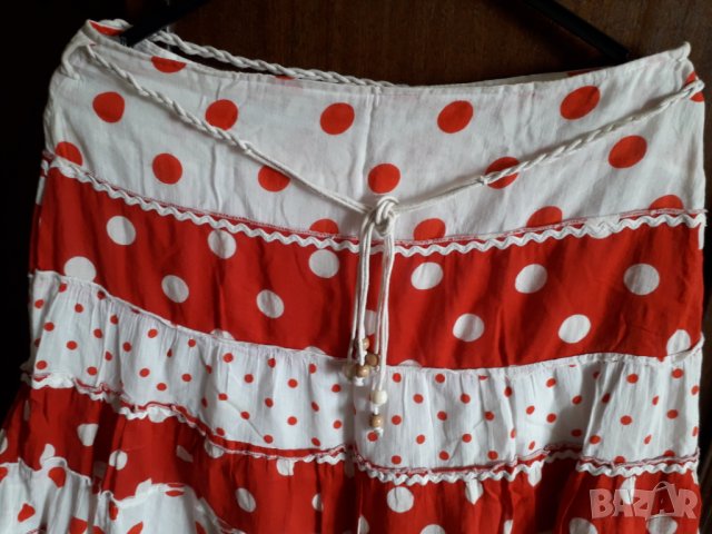 Дамска лятна пола на точки бяло и червено с подплата, снимка 2 - Поли - 29050052