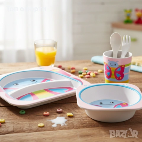 Детски комплект за хранене 5 части Cheffinger , снимка 5 - Прибори, съдове, шишета и биберони - 53179487