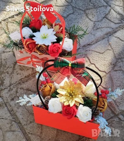 Коледни чанти със сапунени рози и коледна звезда в средата за разкош , снимка 1 - Коледни подаръци - 43250522
