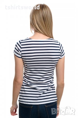 Нова дамска моряшка тениска на тъмносиньо/бяло райе, снимка 4 - Тениски - 27952521