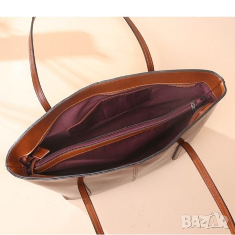 Дамска чанта Естествена кожа L.Brown 1158, снимка 2 - Чанти - 44000205