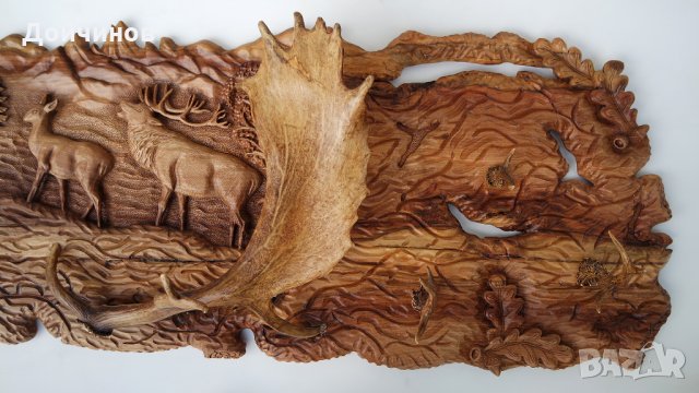 Пано - дърворезба / закачалка / с рога от елен и сръндак, снимка 5 - Пана - 17621296
