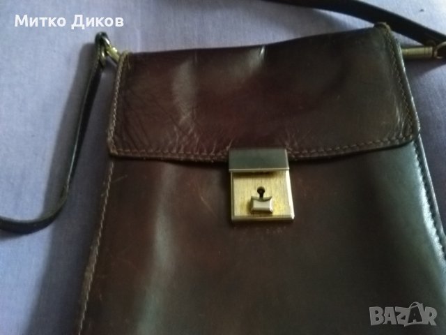 Тъмнокафява чанта естествена кожа за през рамо като командирска 250х195х60мм, снимка 2 - Чанти - 43050149